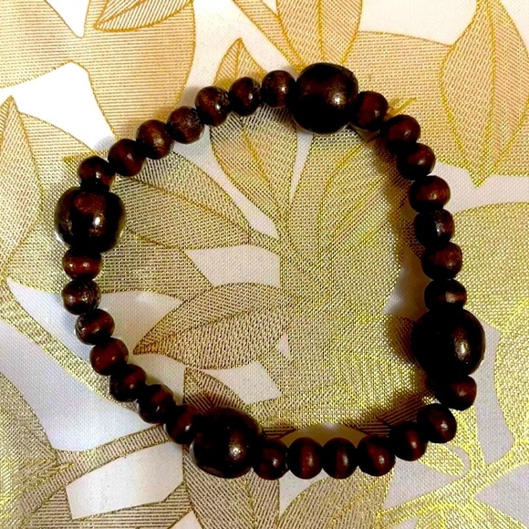 Accessories - Dark brown Sandalwood Beaded Stretch Bracelet- Natural